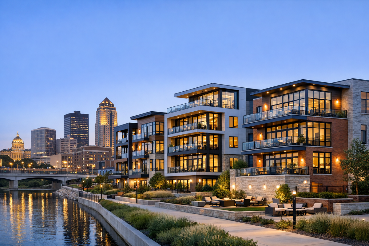 Downtown Des Moines skyline and urban living